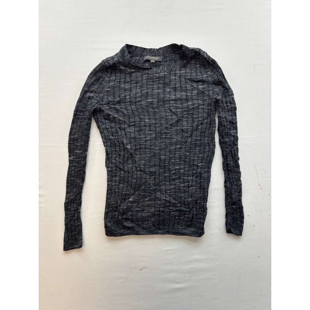 Banana Republic 100% Merino Wool Ribbed Sweater Gray Marled Knit XS Long Sleeve
